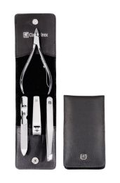 Zwilling CLASSIC INOX Maniküreset Manicure Etui Nagelpflege Taschen-Etui, Rindleder, schwarz, 4-tlg.