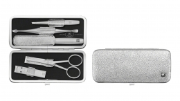 Zwilling TWINOX Rahmen-Etui,5-tlg. Manicure-Set Silber mit Nasenhaarschere, Nagelknipser
